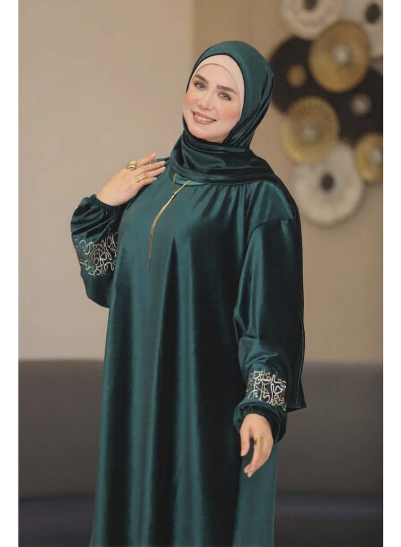 Women's prayer robe – distinctive and elegant embroidered design – olive green - Image 5